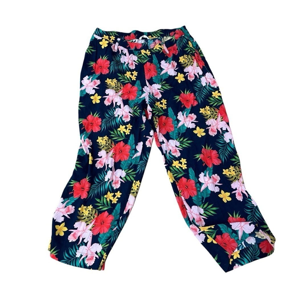Soft Surroundings Everglade Hibiscus Wide Leg Plus Floral Print Pants Sz 1X GUC - Picture 1 of 9